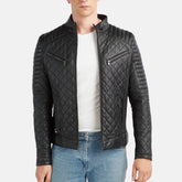 Slim Fit Biker Style Quilted Leather Jacket