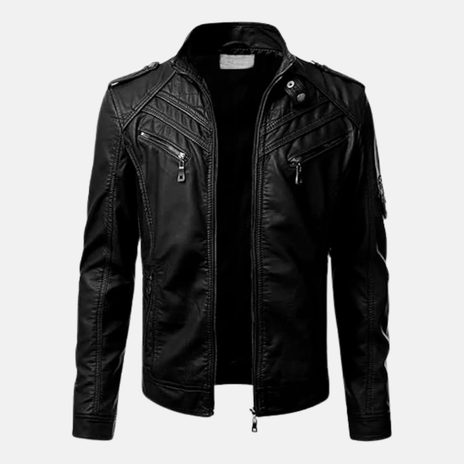 Apex Stand Collar Biker Leather Jacket