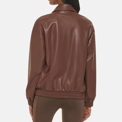 Faux Leather Lightweight Dad Bomber Flight Jacket Women