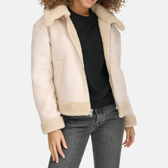 Faux Leather Shearling Aviator Jacket Women