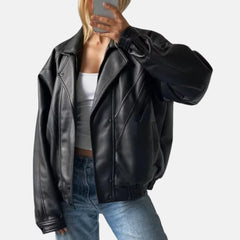 Aurora Oversized Women’s Leather Bomber Biker Jacket