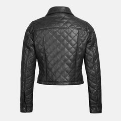 Quilted Black Women’s Cropped Leather Bomber Jacket