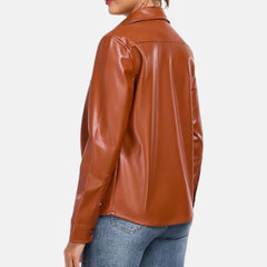 Aurora Slim Fit Button Down Women’s Leather Bomber Jacket