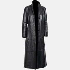 Stand Collar Black Leather Trench Coat