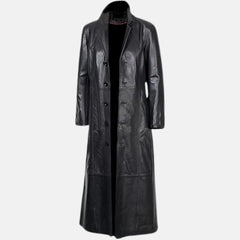 Stand Collar Black Leather Trench Coat