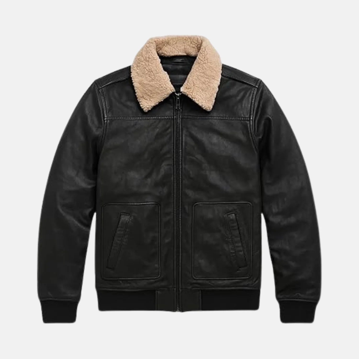 Bomia Shirt Collar Leather Bomber Jacket for Men