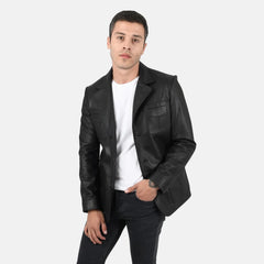 Borges Button Up Mens Leather Blazer