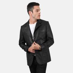 Borges Button Up Mens Leather Blazer