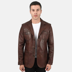 Borges Button Up Mens Leather Blazer