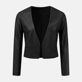Celeste Collarless Open Front Women’s Leather Blazer Jacket