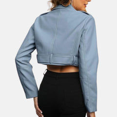 Cropped Casual Zip Leather Bomber Jacket for Women