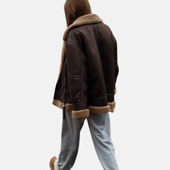 Leather Shearling Aviator Jacket Women