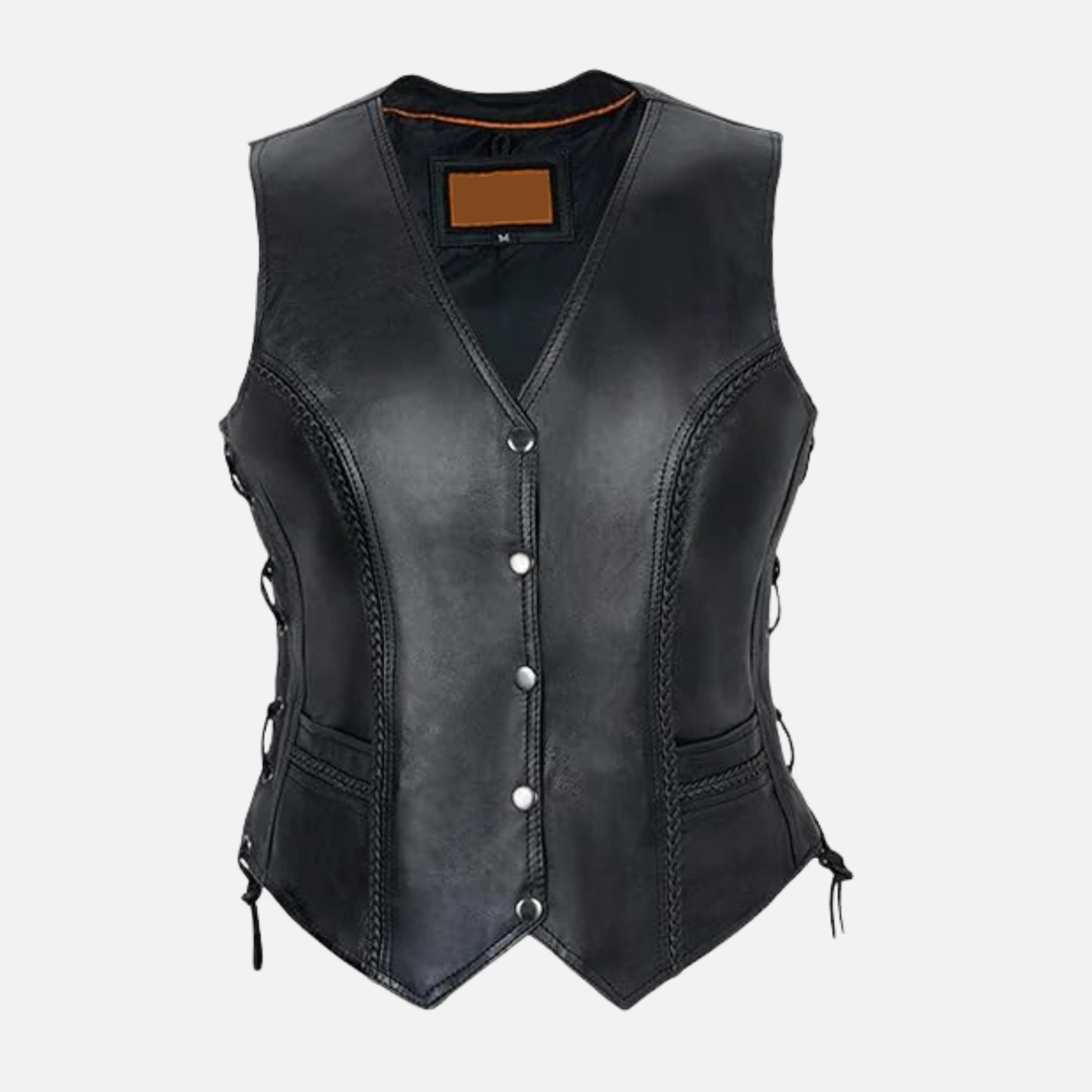 Dominique Concealed Carry Women’s Leather Vest Side Laced Finish