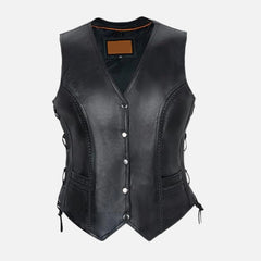 Dominique Concealed Carry Women’s Leather Vest Side Laced Finish
