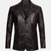 Double Button Phoenix Leather Blazer Jacket