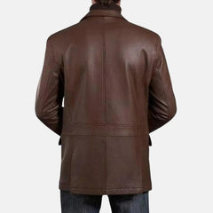 Dovenzio Slim fit brown leather blazer jacket