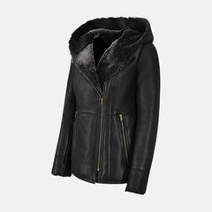 Women’s Hooded Leather Sherpa Shearling Coat