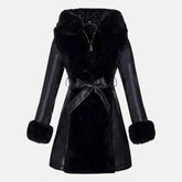 Elegance Women Furry Long Leather Coat
