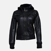 Emberlyn Hooded Leather Bomber Jacket for Women