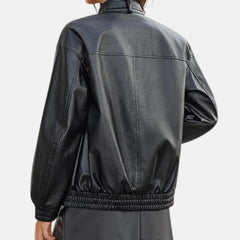 black leather bomber jacket