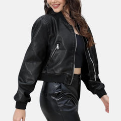 Zip Up Coat Moto Bike Outwear with Pockets Varsity Jacket Women