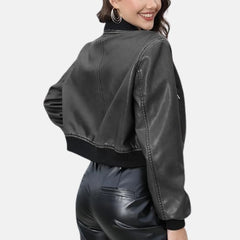 Zip Up Coat Moto Bike Outwear with Pockets Varsity Jacket Women