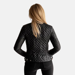 Faux Leather Biker Zip Quilted Jacket Women