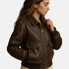 Leather Cotton Lined Flight Jacket Women