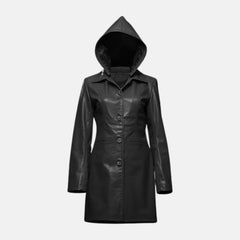 Removable Hooded Button Single Breasted Long Trench Coat for Women