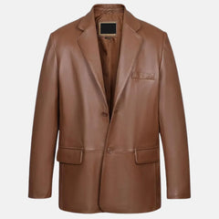 Coat Style Leather Blazer Men