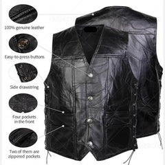 Classic Club Style Leather Biker Vest for Men