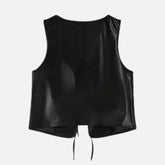 V-Neck Sleeveless Women’s Leather Outerwear Jacket