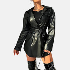 Women’s Leather Trench Coat Belted Open Front Style