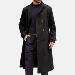 Mens Double Breasted Notched Lapel Leather Duster