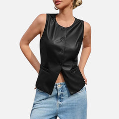 Sleeveless Leather Vest Business Casual Suit Blazer Style
