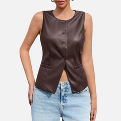 Sleeveless Leather Vest Business Casual Suit Blazer Style