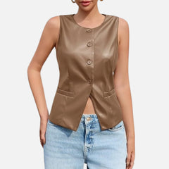 Sleeveless Leather Vest Business Casual Suit Blazer Style