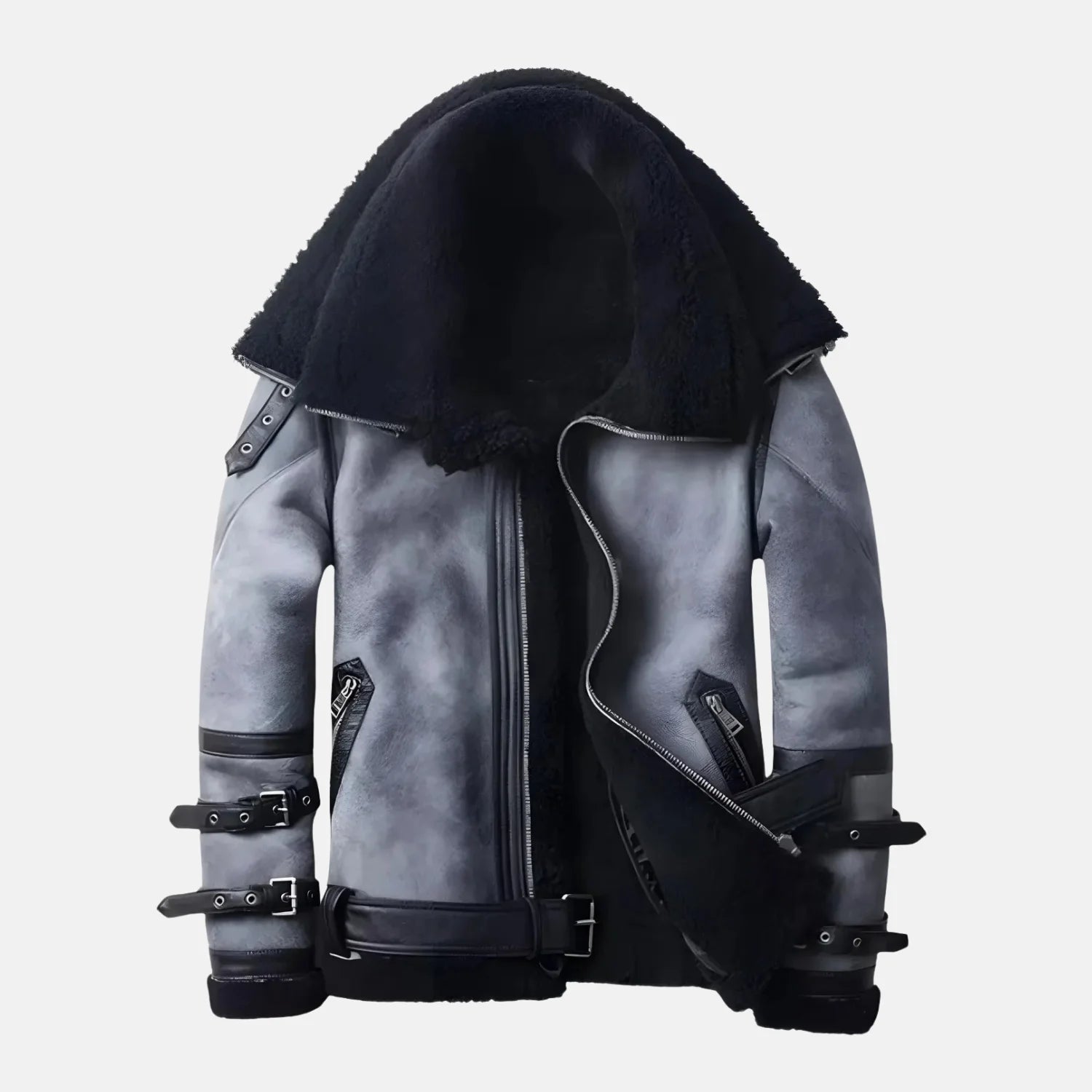 Men's Shearling Double Collar Aviator Jacket