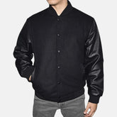Leather Sleeve and Wool Blend Men's Varsity Jacket