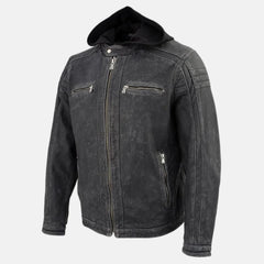 Casual Style Hoodie Leather Jacket