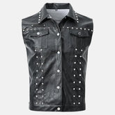 Studded Slim Fit Sleeveless Men's Leather Vest
