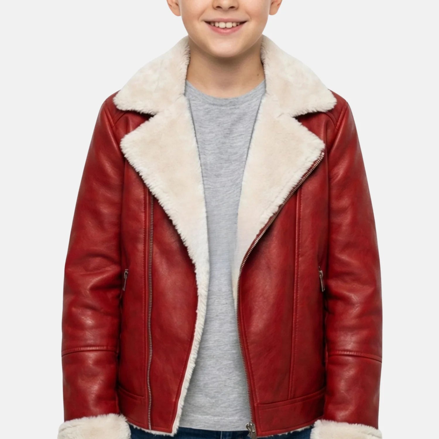 Winter Christmas kids leather jacket