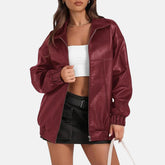 Reida Maroon Leather Bomber Jacket for Women