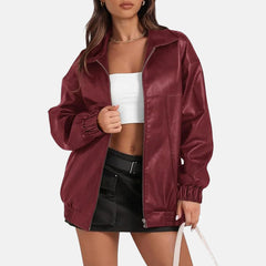 Reida Maroon Leather Bomber Jacket for Women