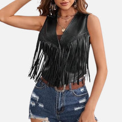 Women’s Fringe Leather Vest Sleeveless Tassel Style