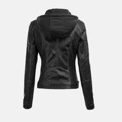 Selene Leather Jacket Women Motorcycle Coat with Removable Hood