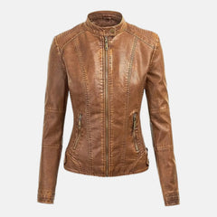 Selene Leather Jacket Women Motorcycle Coat with Removable Hood