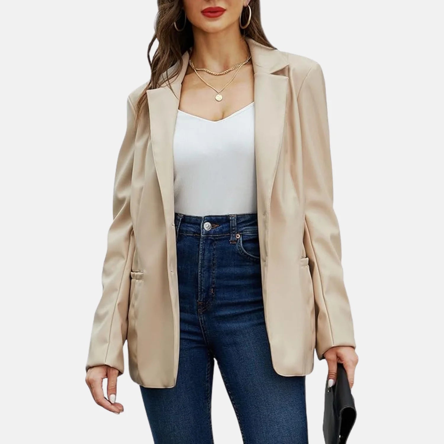 Women’s Leather Blazer Fall Casual Lapel Button Down