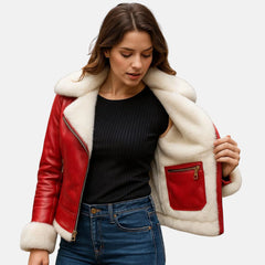 Red Leather Christmas Jacket Women