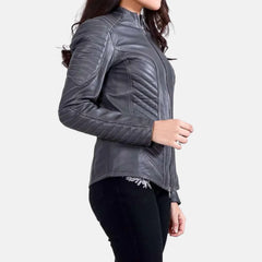 Leather Biker Design Slim Fit Quilted Jacket Women
